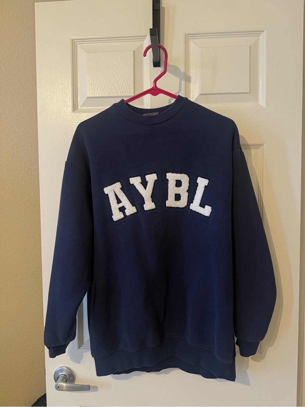AYBL Navy Crewneck Sweatshirt with White Chenille Logo